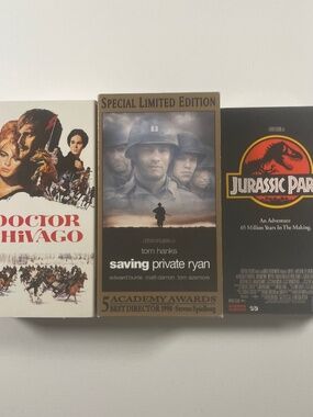 Lot of 3 VHS Movies Videotapes Jurassic Park Dr Zhivago Saving Private Ryan